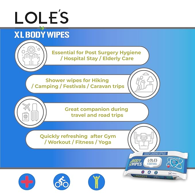 LOLE'S Body Wipes for Adults Bathing No Rinse XL – Bath Wipe for Adult, 48 Count Extra Large, – Shower Wipes – Body Wipe for Camping, Travel, Gym, Elderly Care, Women & Men – Fresh & Moisturizing
