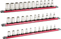 ARES 60171-3-Piece 15.5-Inch Red Twist Lock Magnetic Socket Rail Set - Store 12 Metric or SAE Sockets on Each Rail and Keep Your Tool Box Organized – Magnetic Base for Easy Socket Organization