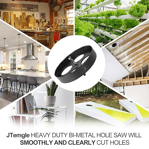 9 Inch Hole Saw with 1/2" Hex Shank Quick Change Arbor, JTemgle Bi-Metal Hole Saw Heavy Duty Hole Cutting Tool for Cornhole Boards, Recessed Lights, Wood, Plastic, Drywall & Soft Metal
