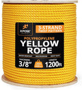 Yellow Twisted Polypropylene Rope, 3/8" Thickness x 1200' Length Heavy Duty Poly Ropes for Outdoor and Marine Use, Yellow Rope for Visibility & Safety