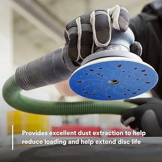 3M Hookit Blue Abrasive Discs 36172, Multi-Hole, 6 in, 80+ Grade, Pack of 50, Virtually Dust-Free, for Auto Sanding, Body Repair, Featheredging, Primer Sanding, Paint Preparation, E-Coat Sanding