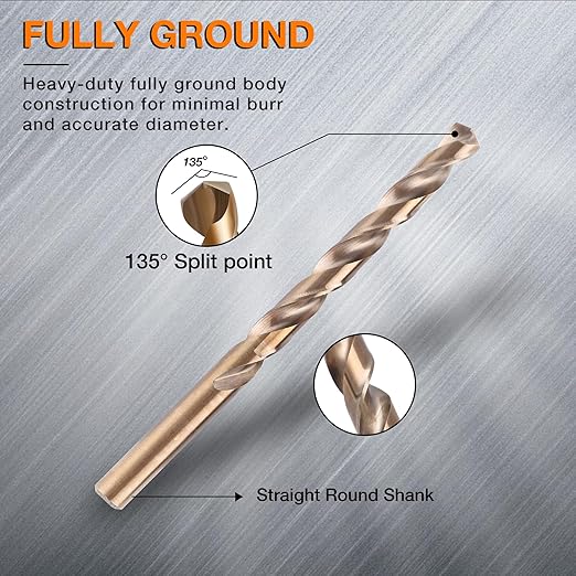 21Pcs Cobalt Drill Bit Set (1/16"-3/8"), M35 High Speed Steel, Twist Jobber Length for Hardened Metal, Stainless Steel, Cast Iron, Wood, and Plastics, with Metal Index Storage Box