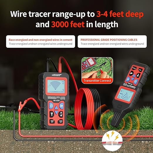 NOYAFA NF-826 Underground Cable Locator Wire Tracker, for Dog Fence Cables Irrigation, Wall and Underground Pipeline Wire Detector, Advanced Circuit Breaker Finder for Wall and Underground Cables