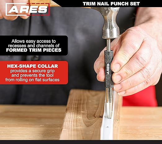ARES 10117 2-Piece Trim Nail Punch Set 6-Inch and 7.5-Inch Punches Drive Nails Up to 1-1/4-Inch (31.2mm)