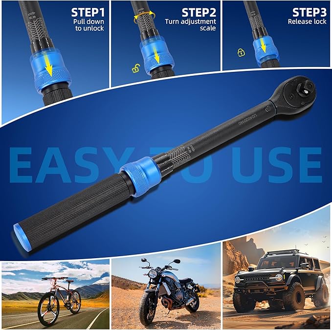 3/8-Inch Drive Click Torque Wrench, Dual-Direction Click Professional Torque Wrench 5-45FT.LB/6.8-61N.M, Dual Range Scales Graduated in FT.LB and N.M, Blue