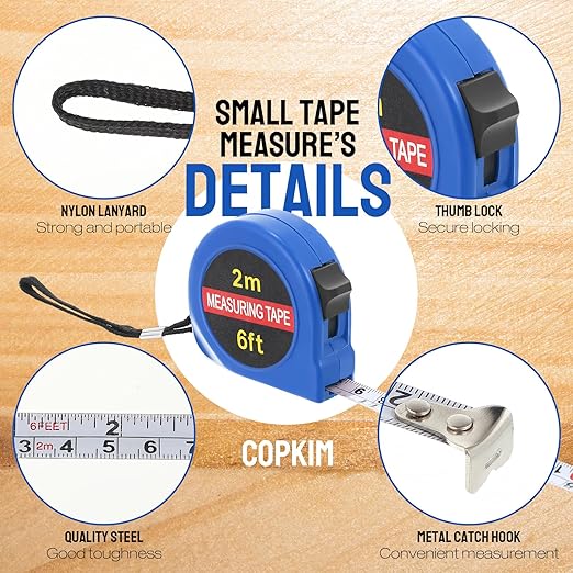 50 Pcs 6 FT Mini Tape Measure Retractable Bulk Small Measuring Tape Pocket Size Measurement Tool for Operation Christmas Items Party Favor Gifts Stuffers for Men(Blue)