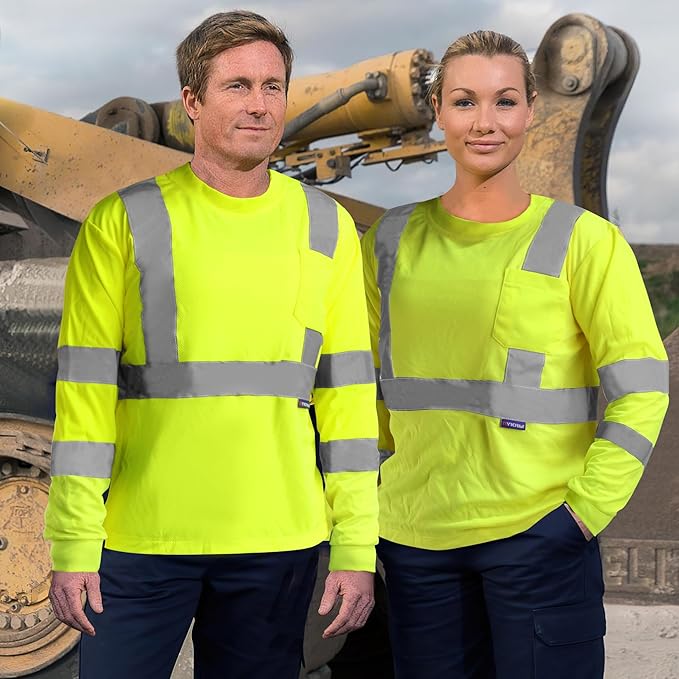 AYKRM Safety T Shirt Reflective High Visibility hi vis Long Sleeve T Shirt (XS-6XL)