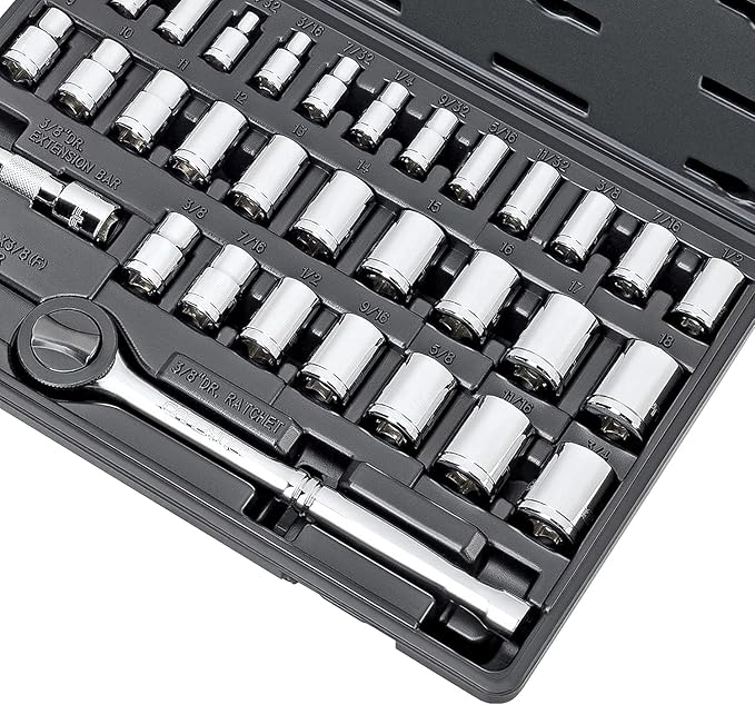 CARBYNE 1/4" & 3/8" Drive Socket & Ratchet Set - 34 Piece | SAE & Metric. Includes Metric 6 to 18mm, SAE 5/32" to 3/4". 6 & 12 Point. Cr-V Steel • From a Family-Run Tool Company Based in the U.S.A.