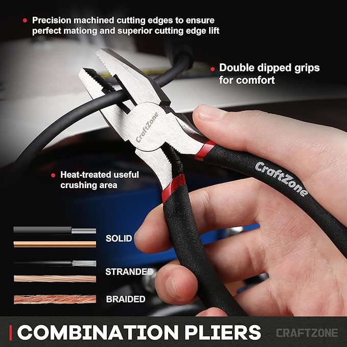 10PC Pliers and Wrench Set with Storage Rack – Includes Locking | Long Nose | Diagonal Cutter | Groove Joint | Linesman & Mini Plier ，High-Quality Carbon Steel Tool Kit for DIY and Home a Gift for Man