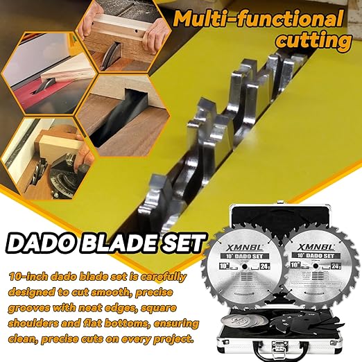 10'' Stacking Dado Blade Set, Compatible with 10 Inch Table Saw, Grooves from 1/4" to 13/16" Inch,24-Tooth, 5/8-Inch Arbor, 14 Pieces