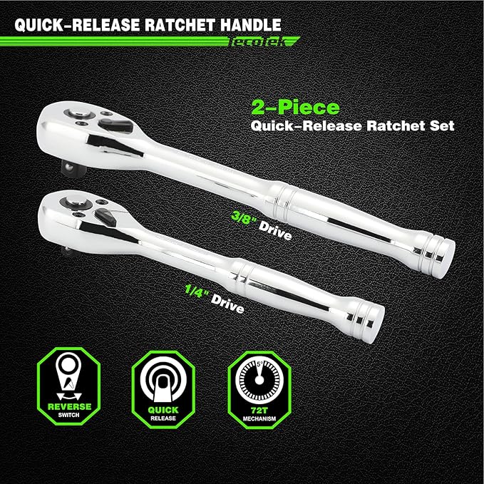 94pcs 1/4" & 3/8" Drive Socket Set, Socket Wrench Set with Ratchet Handle, Extention Bar, Adapter, Screwdriver Bit Set, Spark Plug Socket, CR-V, Metric/SAE, Deep/Shallow, Mirror Chrome Finish