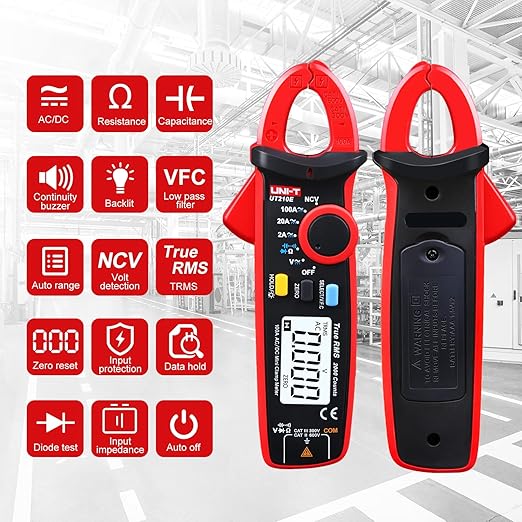 UNI-T UT210e Mini Clamp Meter & Alligator Electric Clips, AC/DC Amp Meter Clamp Multimeter True RMS 2000 Counts Voltage Tester Continuity Tester Capacitor HVAC Tool