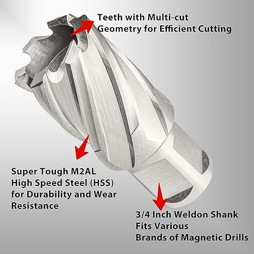S&F STEAD & FAST Annular Cutter, 1” Diameter x 1" Depth of Cut for Magnetic Drill Press, Mag Drill Bit with Pilot Pin