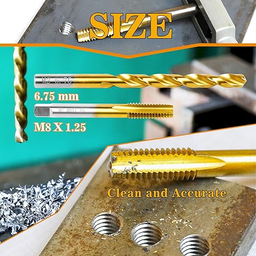 M8x1.25 Tap and 6.75mm Drill Bit Kit, M2 HSS Metric Drill and Tap Set, Combination of Drill and Tap Kit for Metal