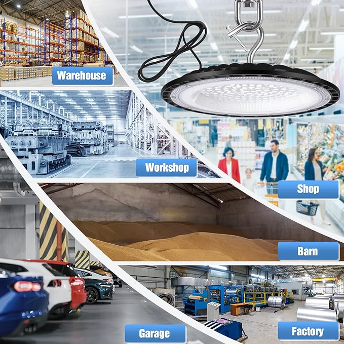 6 Pack 100W UFO Led High Bay Light Fixture,5000K Daylight Commercial Shop Bay Lighting,120v,15000LM,[450W MH/HPS Equiv.] US Plug Area Lighting for Garage/Warehouse/Barn/Gym/Factory/Workshop