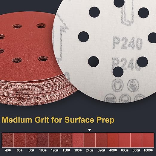 100 PCS 5 Inch Sanding Discs 240 Grit Hook and Loop Adhesive Round Sandpaper for Random Orbital Sander