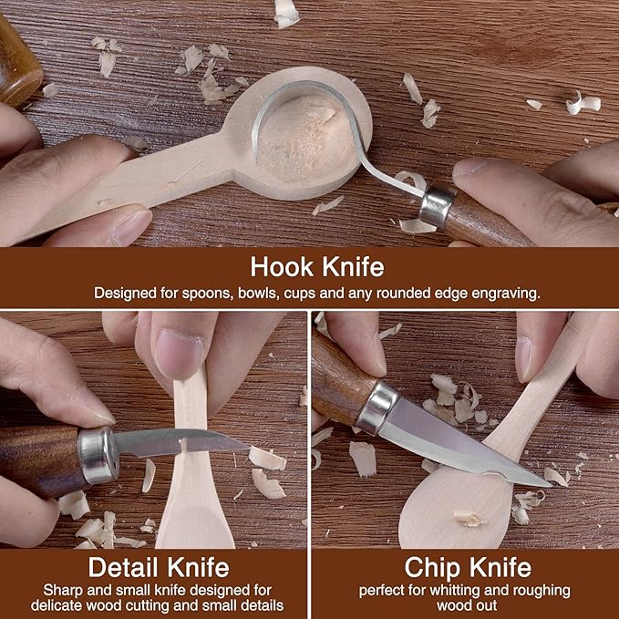 YHLAWM Wood Whittling Kit for Beginners, 7 Pcs Wood Carving Kit with 3 Pcs Carving Knives & 4 Pcs Carving Auxiliary Tools, Starters Carving Set, Gift Set for Kids and Adults