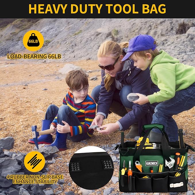 Tool Bag 16Inch Heavy Duty 16-Pocket Tool Box Organizer Storage Portable Toolbox Organization with Soft Handle Carrying Garden Toolbag for Father's Day Dad Men Mechanic Small Storage Box
