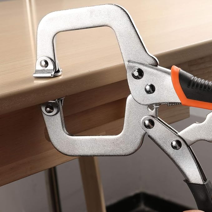 ZOENHOU 4 Pack 6" 9" 11" 14" Face Clamp C-Clamp Locking Pliers, Adjustable Vise Grip Clamps with Swivel Pad and Rubber Handle, Pocket Hole Clamp for Woodworking, Welding, Aligning