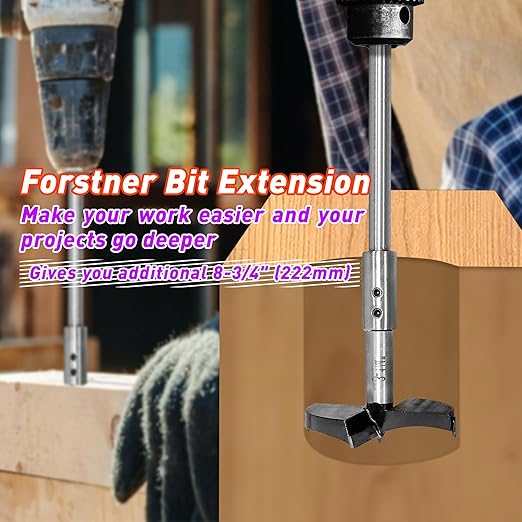 ASNOMY 10 Inch Extra Long Forstner Bit Extension for Adding Over 8-3/4 inches of Drilling Depth to Your 3/8" Round or Hex Shafts Forstner Bit