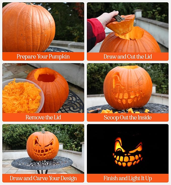 Pumpkin Carving Kit 12 pcs Orange- Halloween Pumpkin Carving Kit Case - Complete Pumpkin Carving Set With Saw Pumpkin Carving Knife - Halloween Pumpkin Carving Tools