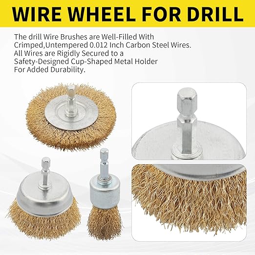 30 Pack Wire Brush Wheel for Drill, Brass Wire Brush for Drill, 1/4 Inch Hex Shank, Wire Brush Drill Bit, Wire Cup Brush for Rust Removal, Wire Brush Drill Attachments