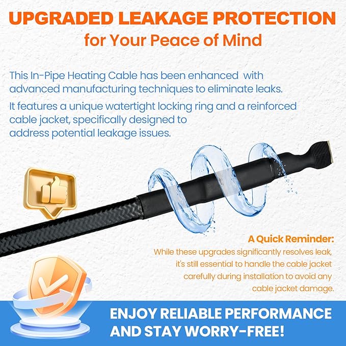 MAXKOSKO Inside the Pipe Self Regulating Heating System, CSA Certified Freeze Protection Heating Cable for Portable Water Pipes from Lakes, Reservoirs, Wells or Springs, etc.5Ft 120V