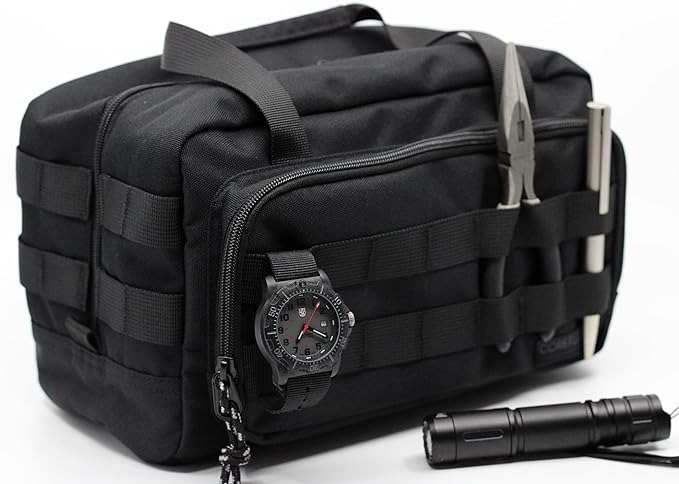 Coreflex Heavy Duty 12-Inch Multi-Purpose Tool Bag - Tactical, EDC, Range, Work Bag for Mechanics, Electricians, Carpenters, Builders, Plumbers - 12" X 7" X 7" (Black)