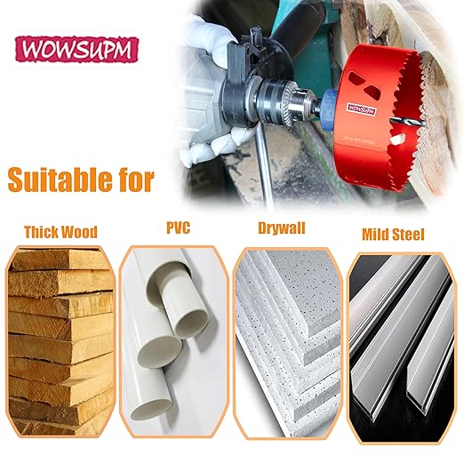 4 Inch Deep HSS Bi Metal Hole Saw Cutter with Arbor Cutting Depth 2.1” for Metal Thick Wood PVC Drywall Aluminum Big Slot New Sharp Teeth Heavy Duty Hole Saw Bit