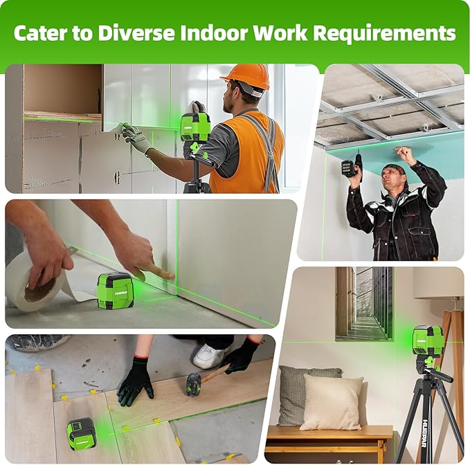 Laser Level with 47in Tripod Self Leveling, HUEPAR 98Ft Laser Level Green Line Laser Cross Line Laser Leveler Tool for Picture Hanging, Tile, Home Renovation, Indoor Project, Battery&Goggles Included