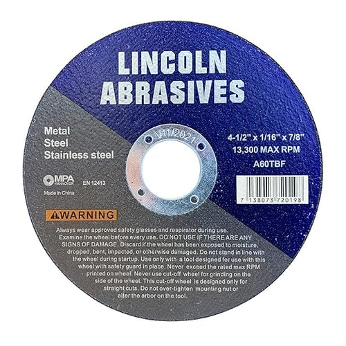 200 Pc 4.5" x 1/16" x 7/8" Cut-Off Wheels Lincoln Abrasives Metal & Stainless Steel