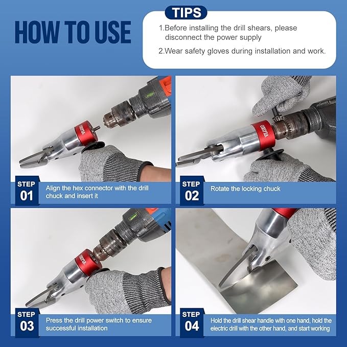 VlOXO Metal Shears Drill Attachment,Sheet Metal Cutter with 360 Degree Pivoting Handle Professional Sheet Metal Tools for Cut Steel, Sheet Metal Cutter Drill Attachment Can Curved and Straight Cutting