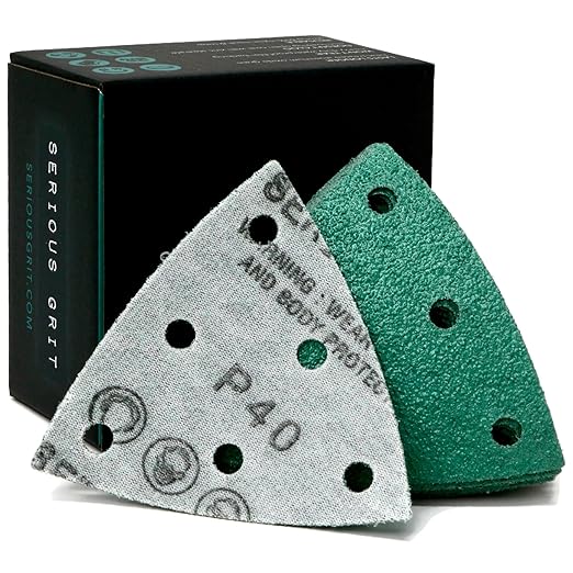 3.5" (93mm) 6-Hole 40 Grit Triangle Sanding Sheets - Fits Festool Rotex RO 90 Delta - Heavy-Duty Hook & Loop Film Disc Abrasives - Sandpaper for Detail Sanders - 25 Pack Box