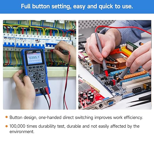 OWON Handheld Oscilloscope, Digital Multi Functional Oscilloscope Multimeters,60000 Counts Portable 2 in 1 Universal Test Instrument, with 2.8 inch IPS Screen Display 1CH 1Mhz Bandwidth HDS160