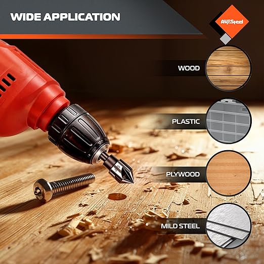 Countersink Drill Bit Set, Countersink Bit, HSS4241 Counter Sink, 82 Degree Countersink 1/4'' 3/8'' 1/2'' 5/8'' 3/4'', 5 Flute Pcs for Wood, Plywood, Plastic, Mild Steel with Aluminum Case