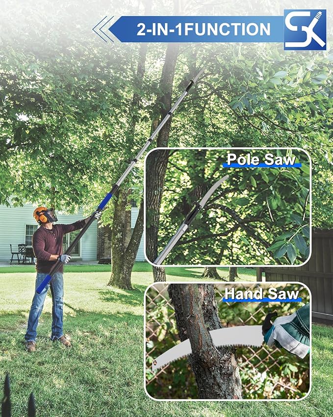 26FT Reach Pole Saws for Tree Trimming, Manual Pruning Pole Saw with 5-20FT Telescoping Extension Pole, Tree Pruner Tree Trimmer with 19" 3X Detachable Saw for Yard Garden Trees Palms Shrubs