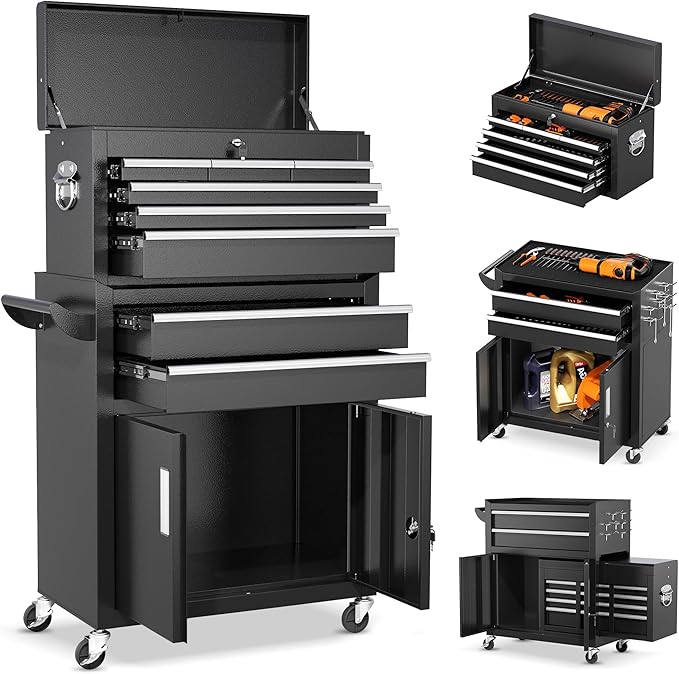 INTERGREAT Rolling Tool Chest with Wheels and 8 Drawers, Detachable Large Tool Cabinet with Lock for Garage, Locking Mechanic Tool Cart with Black Liner for Warehouse, Workshop, High Capacity