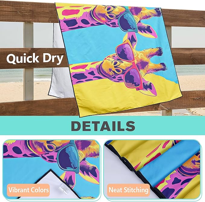 Cool Giraffe Beach Towel Oversized 36" x 72", Thin Lightweight Sand Free Quick Dry Microfiber Towel for Swimming Pool Cruise Camping Travel