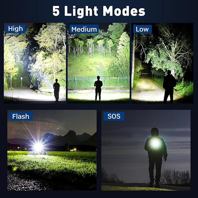 Rechargeable LED Flashlights High Lumens, 99,000 Lumens Super Bright Flashlights with 5 Modes, Waterproof Powerful Flash Light Multifunctional Flashlights for Home Emergencies Hiking（2 Pack）
