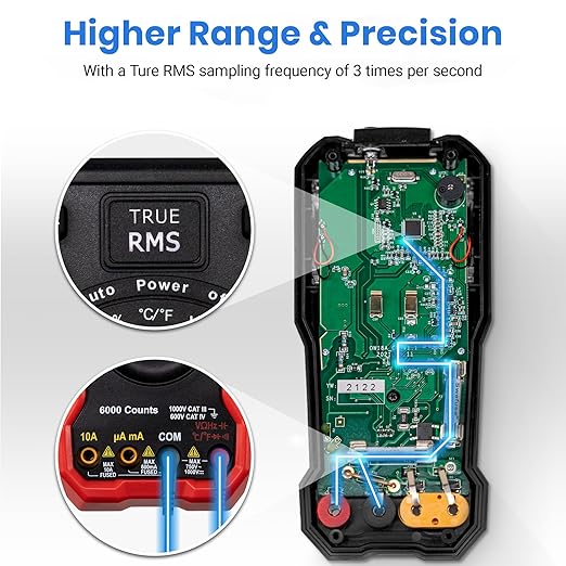 Etekcity Digital Multimeter Voltmeter Tester TRMS 6000 Counts, AC DC Current Voltage Meter, Amp, Ohm, Diode, Capacitance, Frequency, Temperature, NCV, Resistance, Red, MSR-A2000