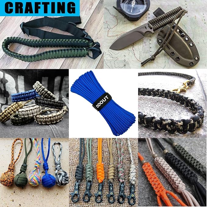 Paracord Nylon Rope Blue 50ft with 7-Strand Core, 10 Colors and 50/100/200 ft, Type III Parachute Cord 4mm for Camping, Survival, Hiking, DIY, Crafting, Outdoor Utility Rope