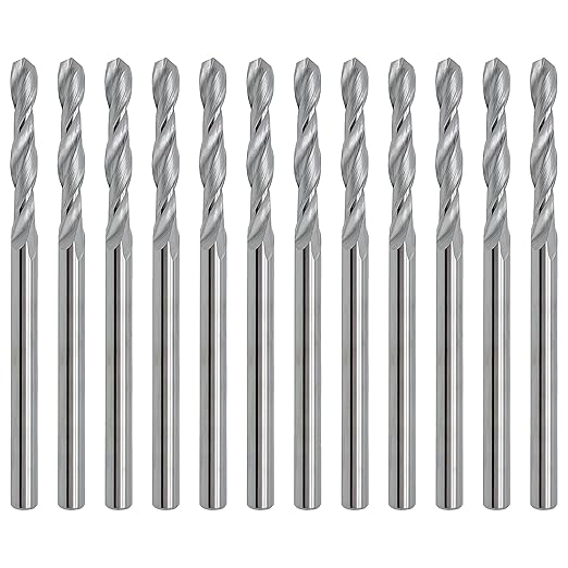 LU&MN 1/8" Solid Carbide Jobber Drill Bits with Straight Shank and 118° Point Angle, Made from Tungsten Carbide Material,12-Pieces