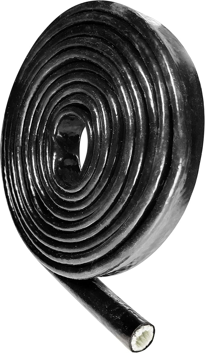 1/2 ID Heat Shielded Fire Thermo Armor Fire Sleeve Silicone Coated Fiberglass for Hose Lines & Electrical Wiring Black, 3 feet