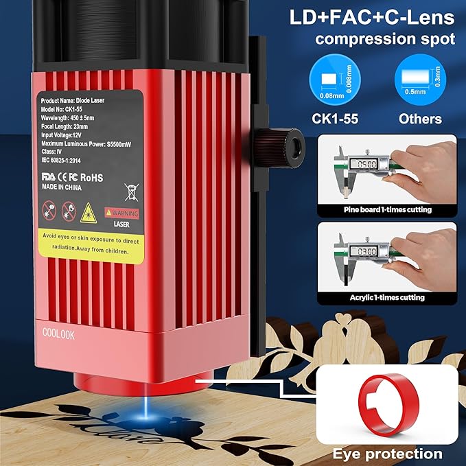 Laser Engraver CK1-55 Laser Cutter 40W, High Precision 5500mW Output, Quick Engraving 30000mm/min, Laser Engraving Machine for Wood Metal Leather