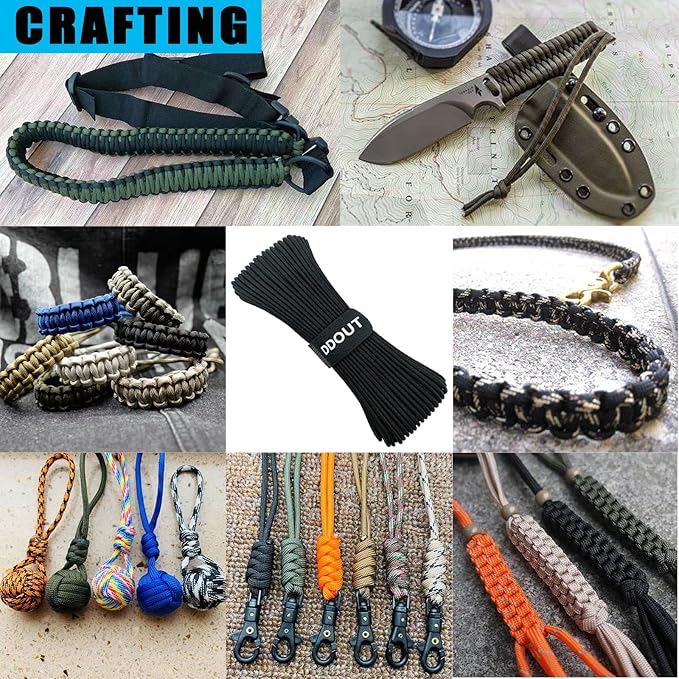 Paracord Nylon Rope with 7-Strand Core, 10 Colors and 50/100/200 ft, Type III Parachute Cord 4mm for Camping, Survival, Hiking, DIY, Crafting, Outdoor Utility Black 100ft