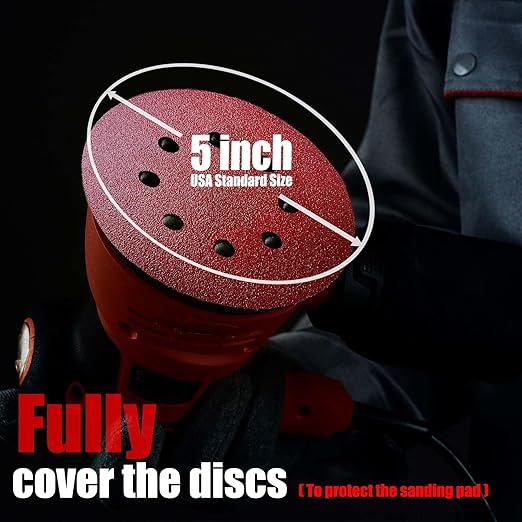 Sanding Disc 5 Inch 8 Hole, 100 Pcs Orbital Sanding Discs Hook and Loop, Sandpaper for Wood, 40 Grit Sand Paper for Random Orbital Sander