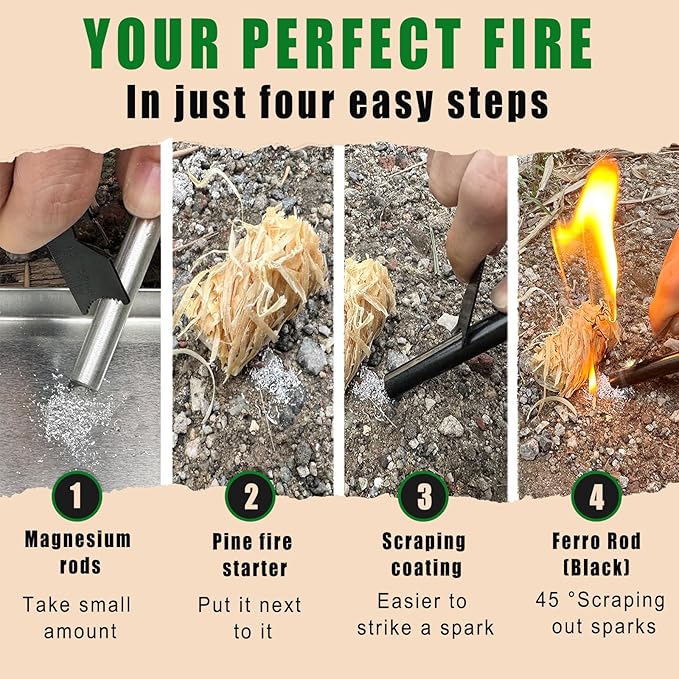 VVAAGG Flint and Steel Fire Starter Kit Survivor, 3/8" 1/2 inch Ferro Rods and Magnesium Rods with Paracord Handle