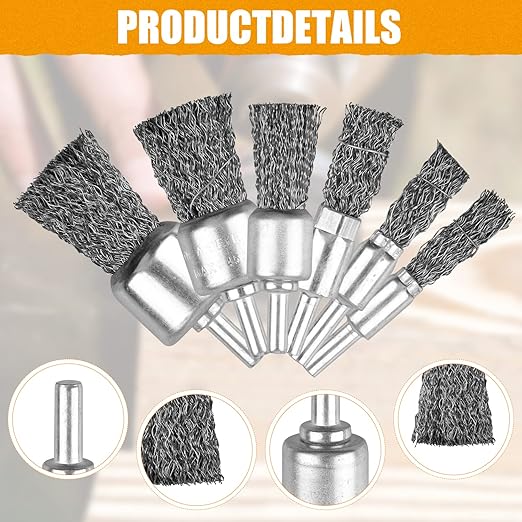 18 Pack Wire End Brush Set, Wire Brush for Drill ,6 Sizes 0.012"Crimped Wire Wheel for Drill 1/4 Inch Shank, for Drill Attachment