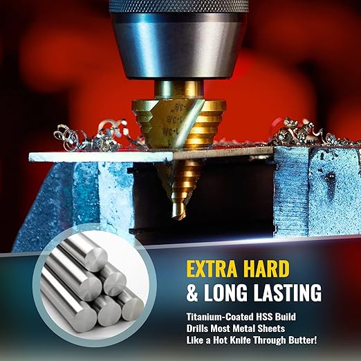 ZELCAN Step Bits for Metal, Step Drill Bit Set 5PCS Titanium, Spiral Grooved with Automatic Center Punch, Step Drill Bit for Metal with Aluminum Case, Multiple Hole Step Bit for DIY Lovers
