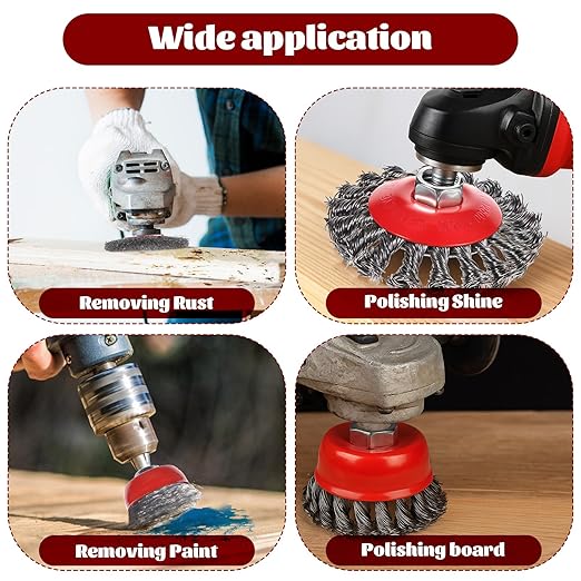 12 Pack Wire Wheel for Angle Grinder Coarse Crimped and Knotted Wire Wheel Brush Cup Set 4 1/2 Angle Grinder Attachments with 5/8-11 UNC Threaded Arbor for Rust Paint Removal